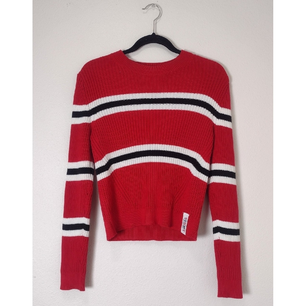 Tommy Hilfiger Tommy Jeans Red Striped Ribbed Knit Crewneck Sweater Size M - Picture 2 of 10